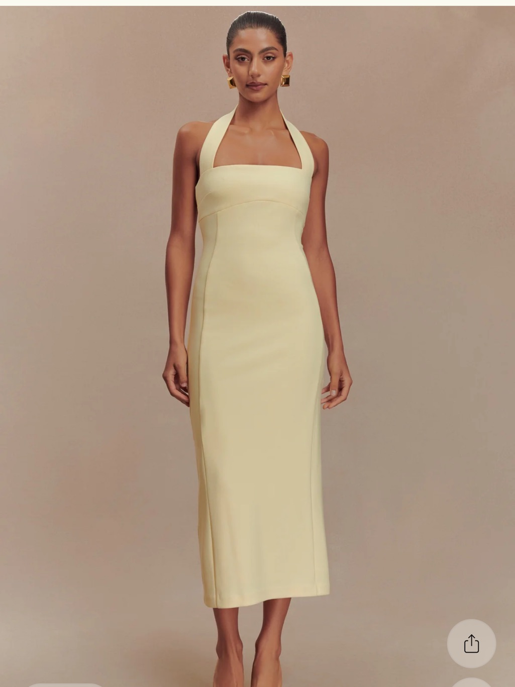 Meshki Pale Yellow Halter Midi Dress
